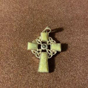 Silver Connemara Marble Celtic Knot Cross Pendant